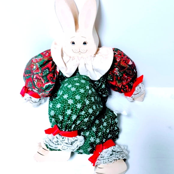 Christmas Stuffed Holiday Rabbit with painted Head and Feet for Decorating - Picture 1 of 5